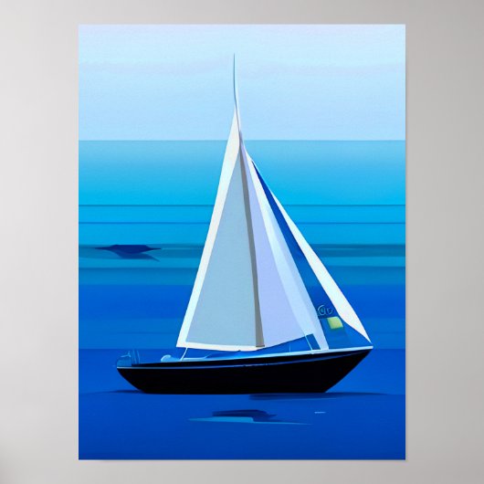 Yacht auf See, Cobalt Blue Poster (Vorne)