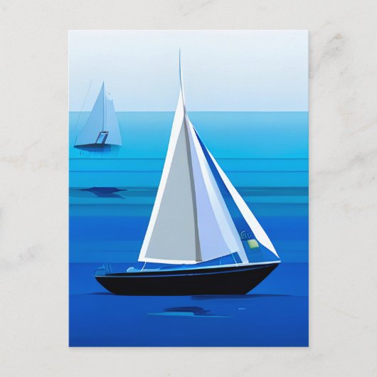 Yacht auf See, Cobalt Blue Postkarte (Vorderseite)