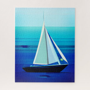 Yacht auf See, Cobalt Blue Puzzle