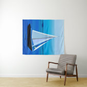 Yacht auf See, Cobalt Blue Wandteppich (Beispiel (Horizontal))