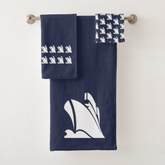 Yacht Bad Ocean Blue & White Handtuch Set