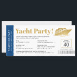 Yacht Boat Cruise Birthday Ticket Einladung<br><div class="desc">Persönliche Ticketeinladung für eine Dinner-Kreuzfahrt oder eine Sonnenuntergang-Bootsfahrt an Bord eines gecharterten Bootes oder einer Yacht mit unserer leicht zu bearbeitenden Vorlage in Marineblau, Gold und Weiß mit einem nautischen Stripe-Design auf der Rückseite und einfachen klassischen Ticketstil-Schriftart auf der Vorderseite. Die Karte ist ein überdimensionales Ticketdesign auf einer 4" x...</div>