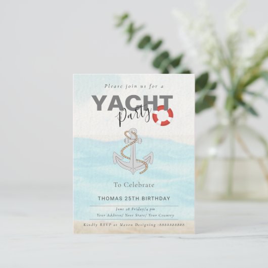 Yacht-Boot-Kreuzfahrt-Geburtstagsfeier Postkarte (Stehend Vorderseite)