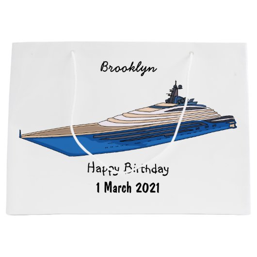Yacht-Cartoon Große Geschenktüte (Vorderseite)