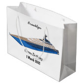 Yacht-Cartoon Große Geschenktüte (Rückseite Schrägansicht)