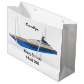 Yacht-Cartoon Große Geschenktüte (Vorderseite Schrägansicht)