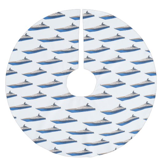 Yacht-Cartoon Polyester Weihnachtsbaumdecke (Vorderseite)