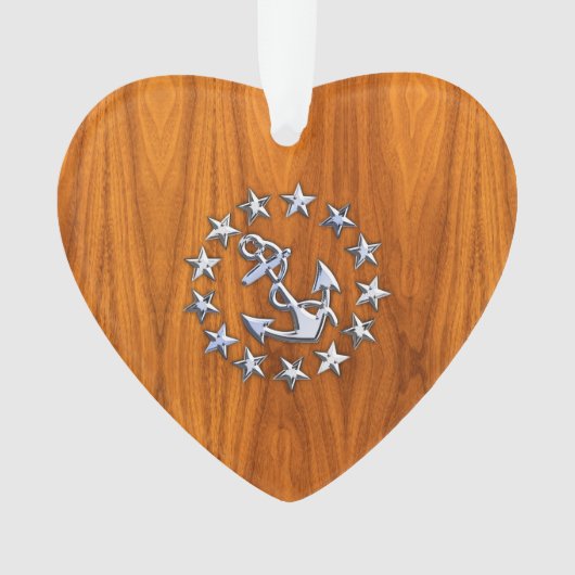 Yacht-Flaggen-Symbol auf Seeteakholz-hölzernem Ornament (Vorderseite)