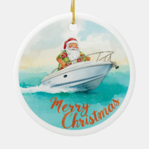 Yacht Frohe Weihnachten Santa Segelt auf einer Yac Keramik Ornament