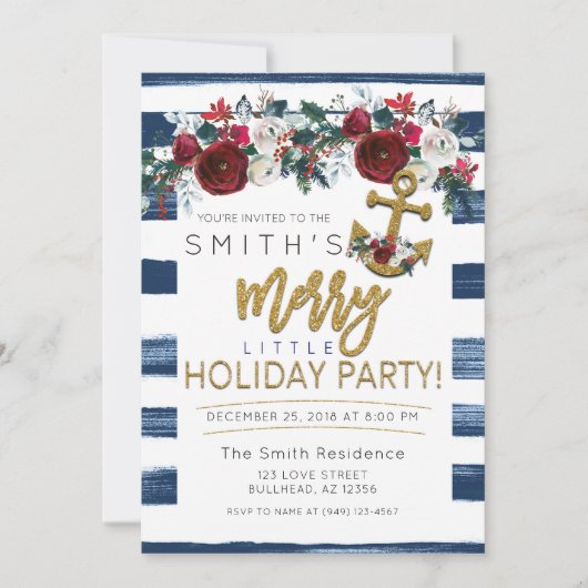 Yacht Holiday Party Schöne Weihnachtsstreifen Einladung (Vorderseite)