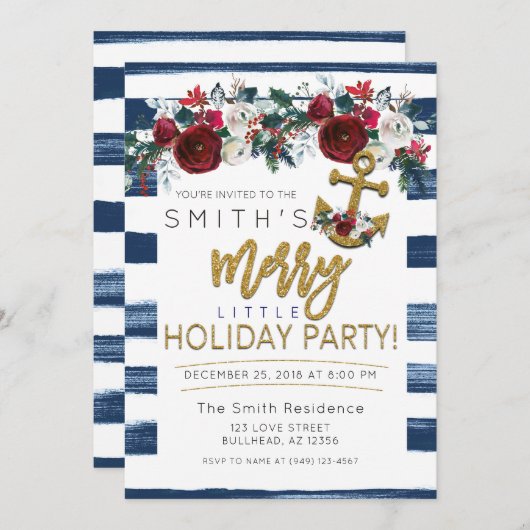 Yacht Holiday Party Schöne Weihnachtsstreifen Einladung (Vorne/Hinten)