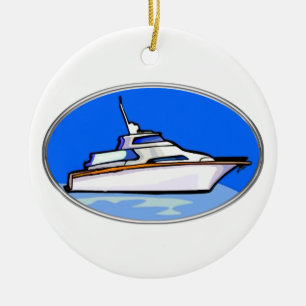 Yacht im Oval Keramik Ornament