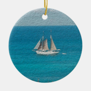 Yacht in St. Maarten Keramik Ornament