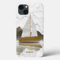 Yacht Sailing Stylish Modern Gold Marmorname