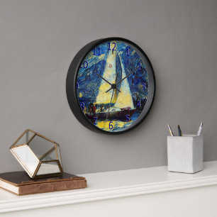 Yacht Van Gogh Style Blau, Gold, Segeln Uhr