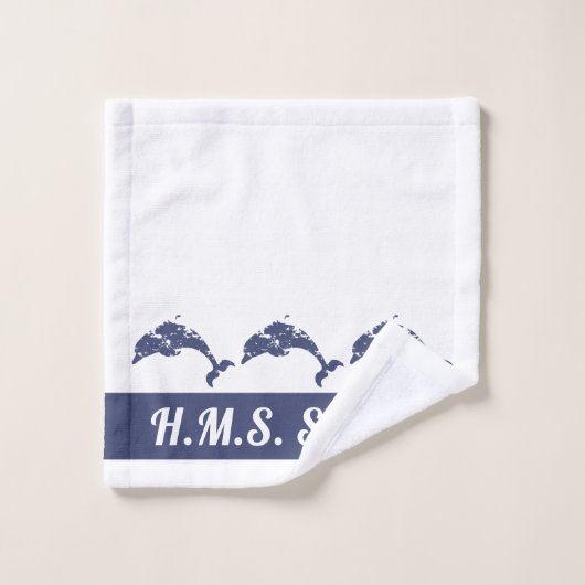 Yachtdeck Nautic Blue and White Delphins Badhandtuch Set (Waschlappen)