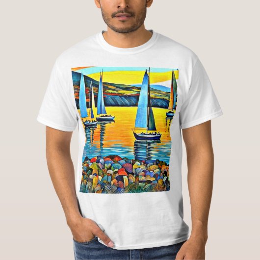 Yachten an Felsen T-Shirt (Vorderseite)