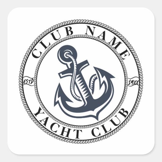 Yachthafen Blue Nautic Anchor Name Quadratischer Aufkleber (Vorderseite)