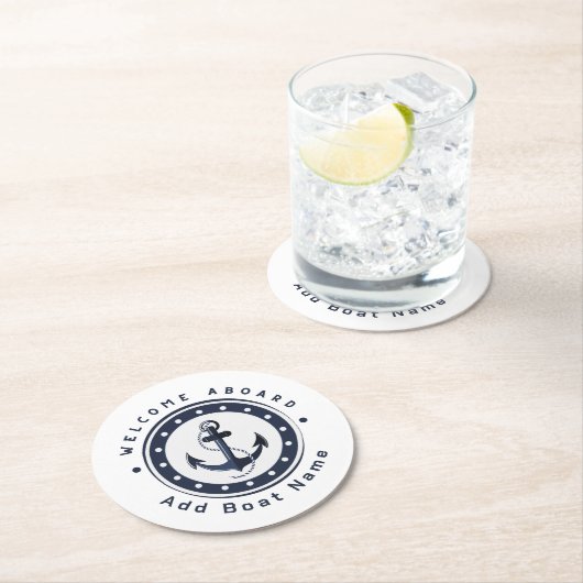 Yachthafen der Blue Navy Anchor Runder Pappuntersetzer (Vor Ort)