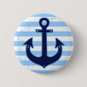 Yachting Striped Navy Anchor Button (Vorderseite)