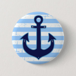 Yachting Striped Navy Anchor Button