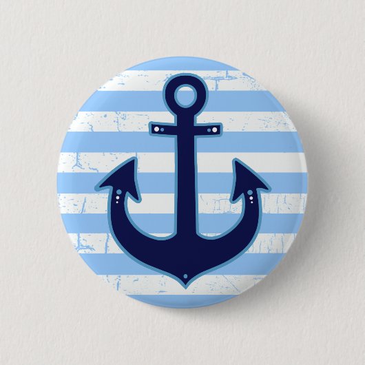 Yachting Striped Navy Anchor Button (Vorderseite)