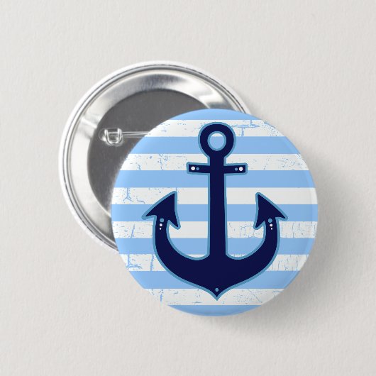 Yachting Striped Navy Anchor Button (Vorne & Hinten)