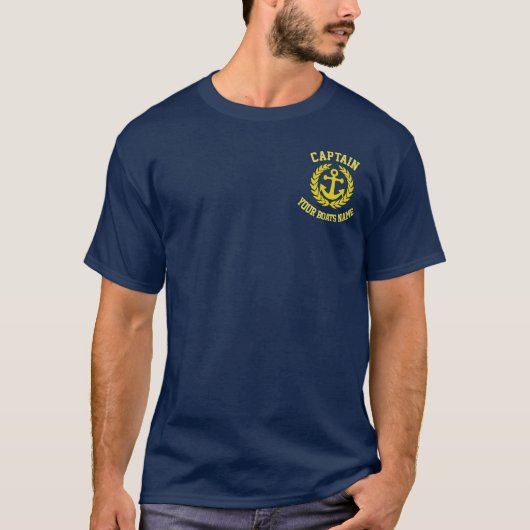 Yachtkapitän- und -bootsname T-Shirt (Vorderseite)