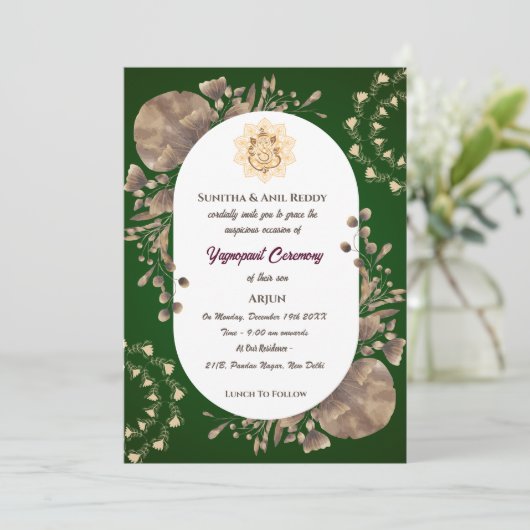 Yagnopavit Upanayanam Hindu Thread Janeu Zeremonie Einladung (Stehend Vorderseite)