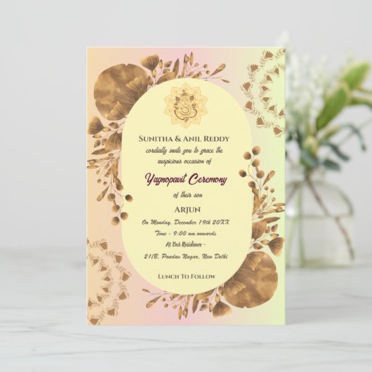 Yagnopavit Upanayanam Hindu Thread Janeu Zeremonie Einladung (Stehend Vorderseite)