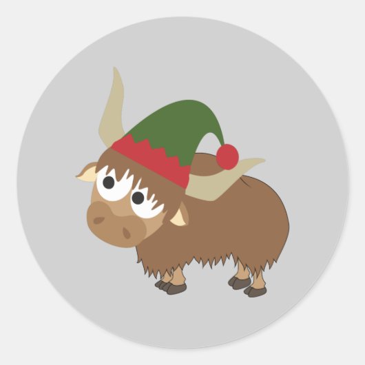 Yak Christmas Elf Runder Aufkleber (Vorderseite)