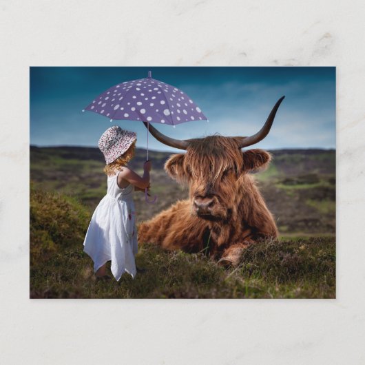 YAK GIRL UMBRELLA FUNNY POSTCROSSING POSTKARTE (Vorderseite)