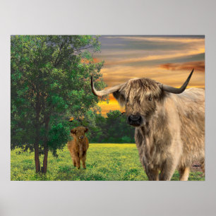 Yak Highland-Kuh änderbarer Himmel Poster 26