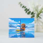 Yak Ice Sailing on a Frozen Winter Lake Postkarte (Stehend Vorderseite)