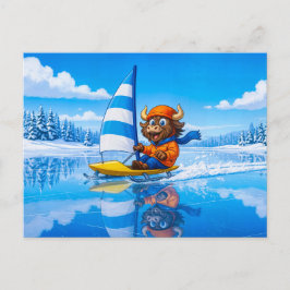 Yak Ice Sailing on a Frozen Winter Lake Postkarte