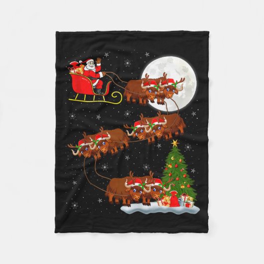 Yak Santa Sleigh Flying Funny Magical Christmas Ta Fleecedecke (Vorderseite)