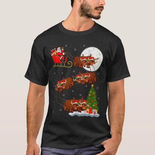 Yak Santa Sleigh Flying Funny Magical Christmas Ta T-Shirt (Vorderseite)