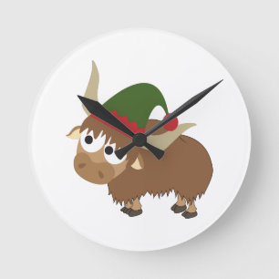 Yak‑Weihnachtself Runde Wanduhr