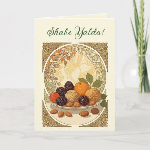 Yalda-Früchte und Nüsse Persische Wintersonnenwend Feiertagskarte