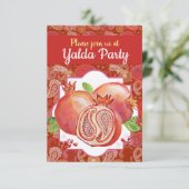 Yalda Party Red Pomegranate Einladung (Stehend Vorderseite)