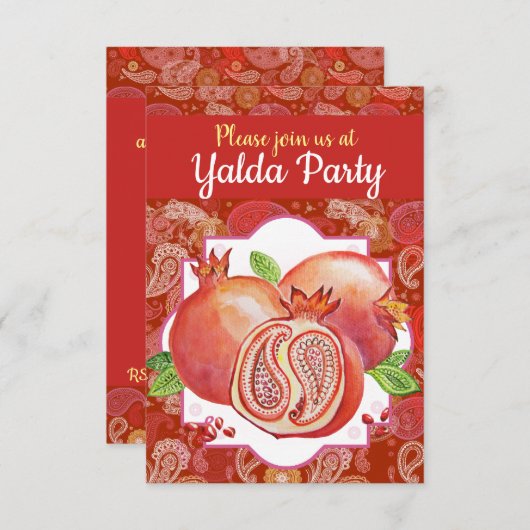 Yalda Party Red Pomegranate Einladung (Vorne/Hinten)