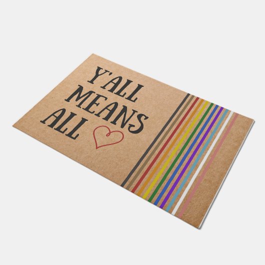 Y'all bedeutet Mat, farbiges Herz Fußmatte (Schrägansicht)