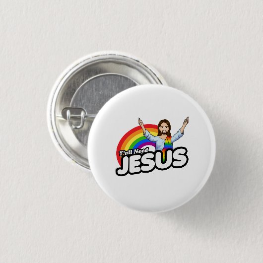 Yall braucht Jesus - Regenbogen Jesus Button (Vorne & Hinten)
