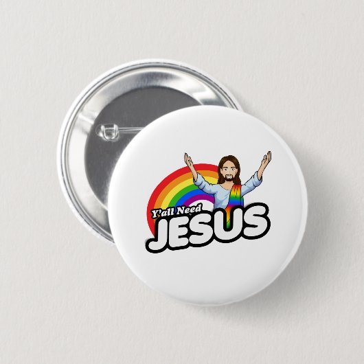Yall braucht Jesus - Regenbogen Jesus Button (Vorne & Hinten)