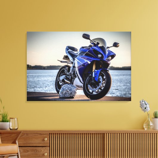 Yamaha R1 Motorrad-Wrapped Canvas Leinwanddruck (Insitu (Wohnzimmer))