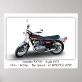 Yamaha TX750 1973 Motorrad - A3/A4-Großdruck Poster (Vorne)