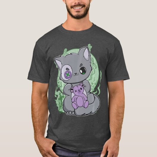 Yami Kawaii Cat With Gotheddy Bear For Cute Horror T-Shirt (Vorderseite)