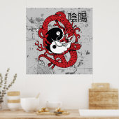 Yang-Chinesisches Symbol und Drache Poster (Küche)