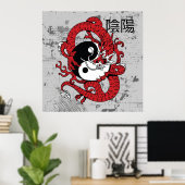 Yang-Chinesisches Symbol und Drache Poster (Heimbüro)