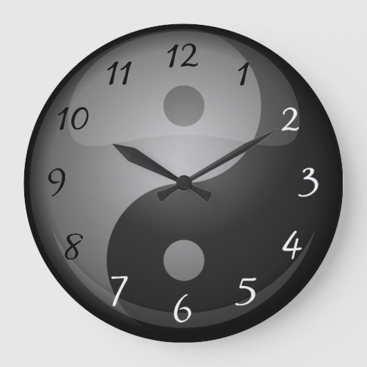 Yang-Schwarz-Weiß-Zahlen Große Wanduhr (Vorderseite)